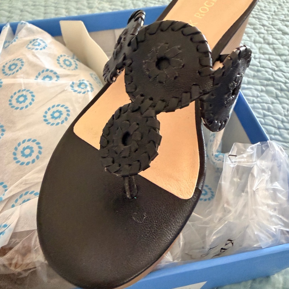 Jack Rogers Black Braided Medallion Wedge Sandals New in box